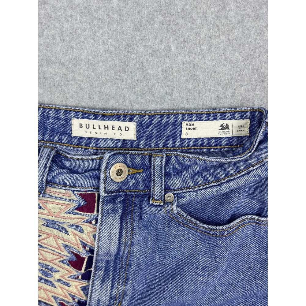 Bullhead Denim Co. Mom Shorts Womens 3 Juniors Blue Embroidered High Rise Casual - Picture 6 of 10